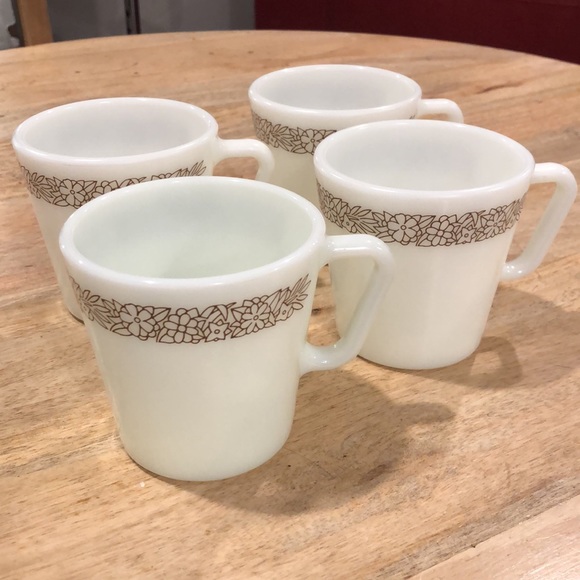 4 Pyrex mugs brows flower print vintage - Picture 3 of 4